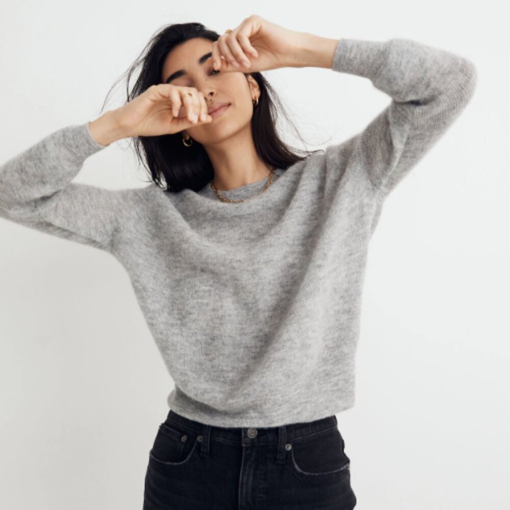 Madewell Elliston Crop Pullover Sweater – Heather Ash – Size S